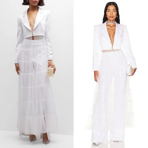 NWT ALICE + OLIVIA Everly Drama Tulle Maxi Blazer in White Size XS - Picture 5 of 17